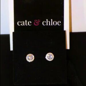 New Cate & Chloe Ariel CZ with Crystal Halo Stud Earrings 18K White Gold Plated